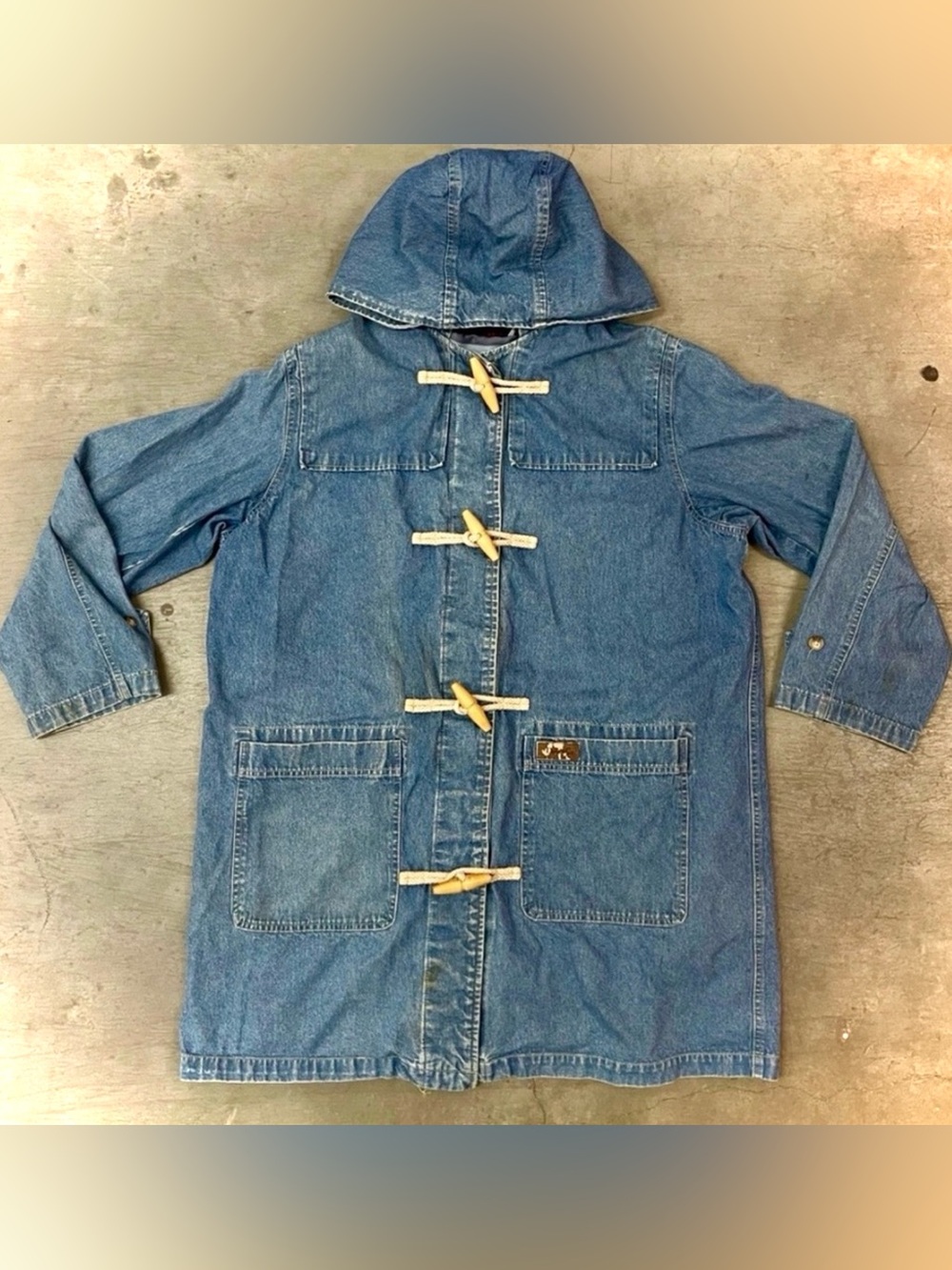 Vintage Denim & Co Hooded Denim Toggle Coat with Button out Lining